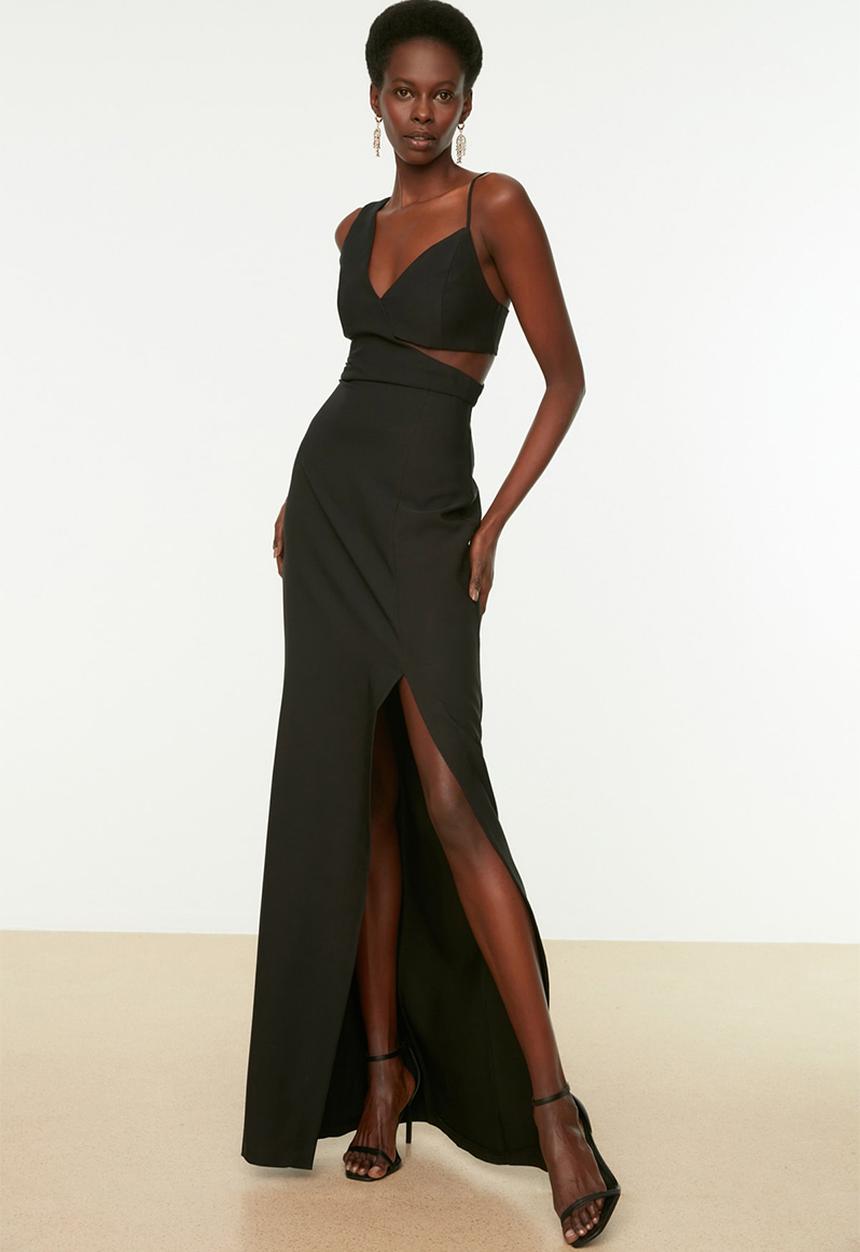 Trendyol - Cut out v-neck maxi prom dress - black
