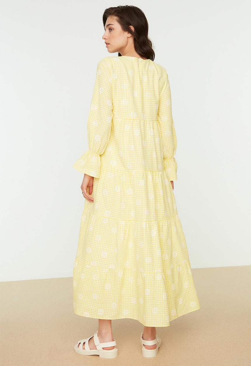 Trendyol - Modest floral plaid dress - yellow