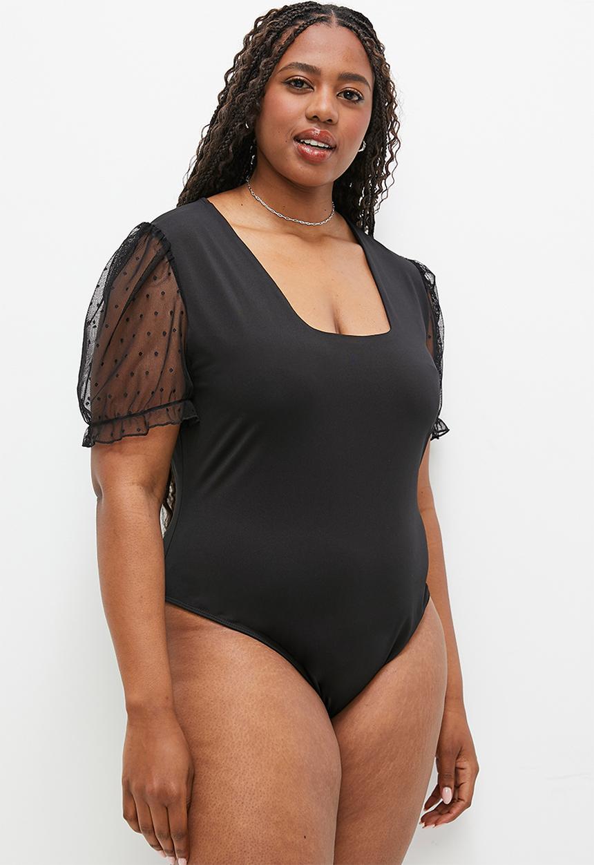 MILLA - Mesh inset sleeve bodysuit - black