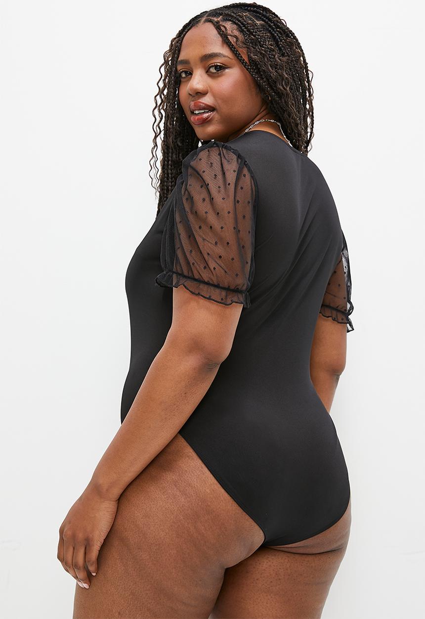 MILLA - Mesh inset sleeve bodysuit - black