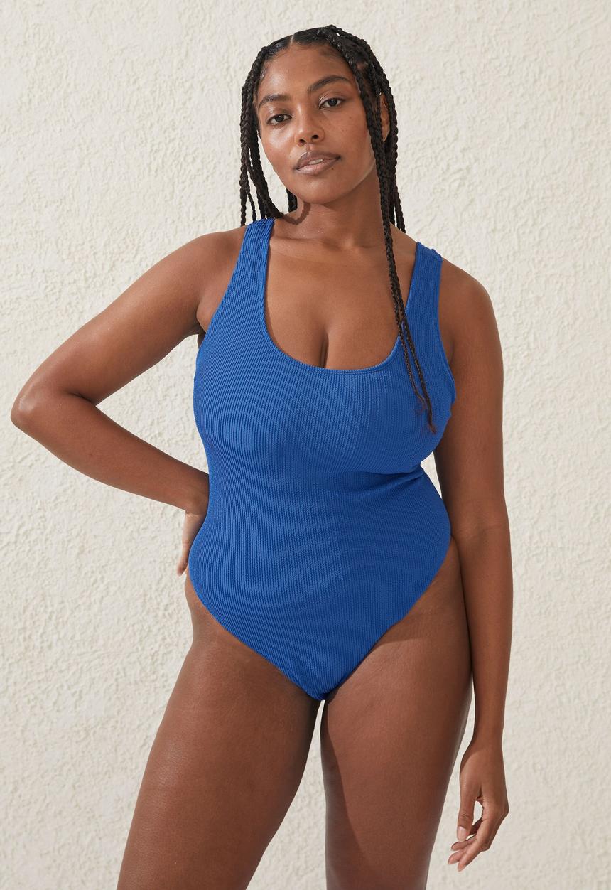 Cotton On - Scoop back one piece cheeky - blue splash crinkle