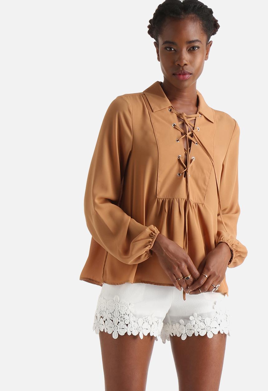 Influence. - Peasant Blouse With Eyelet Lace Up