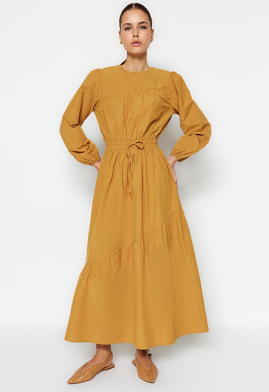 Trendyol - Modest elasticated waist skater dress - mustard