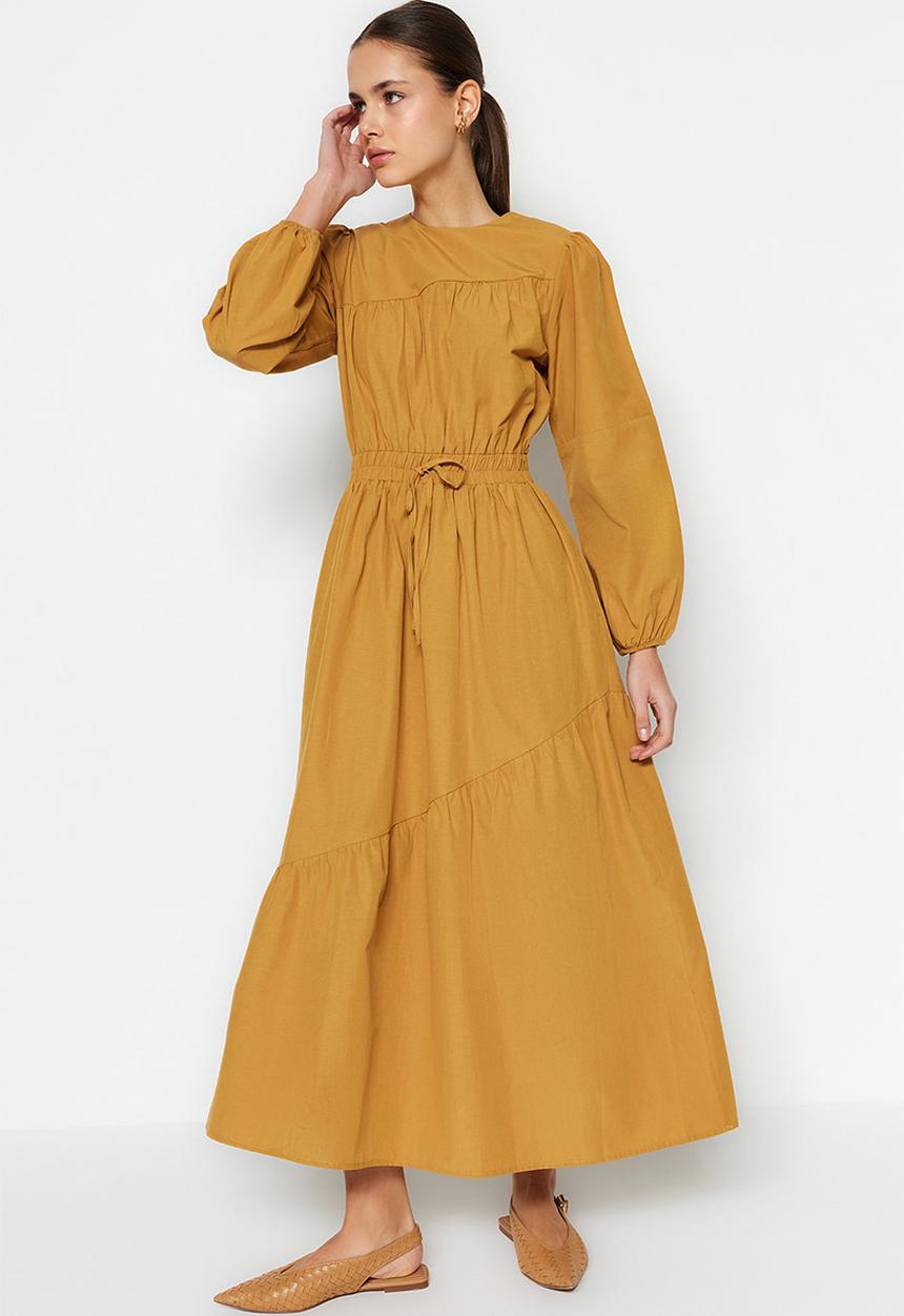 Trendyol - Modest elasticated waist skater dress - mustard