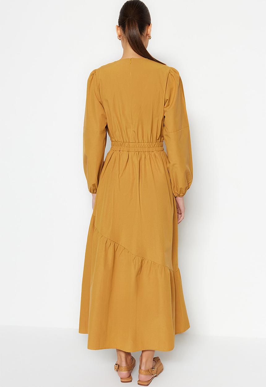Trendyol - Modest elasticated waist skater dress - mustard