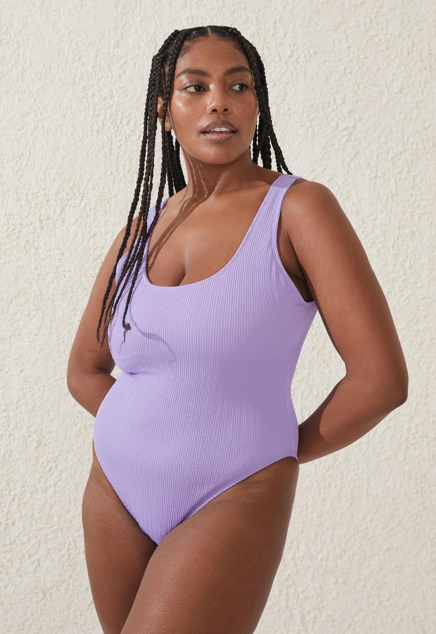 Cotton On - Scoop back one piece cheeky - ariel purple crinkle
