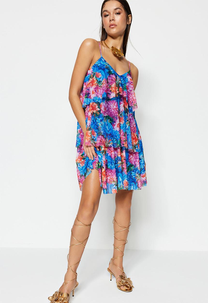 Trendyol - Fitted v-neck floral skater dress - multi