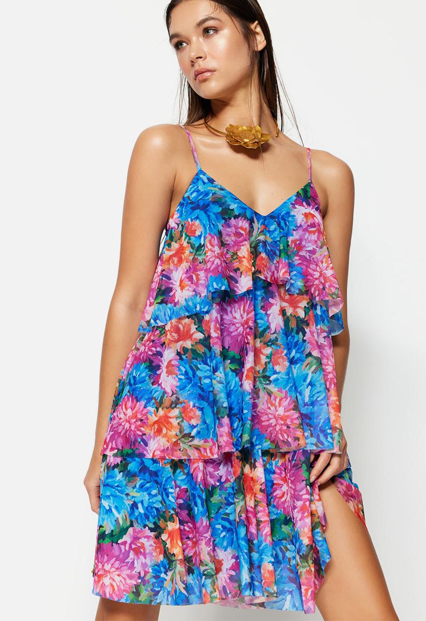 Trendyol - Fitted v-neck floral skater dress - multi