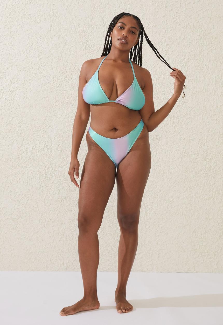 Cotton On - Slider triangle bikini top - charlie ombre green shimmer