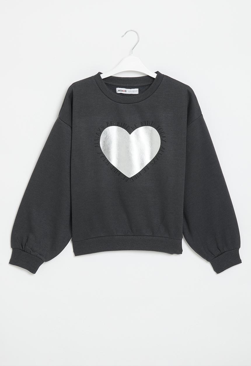 MINOTI - Girls basic be kind fleece crew - dark grey