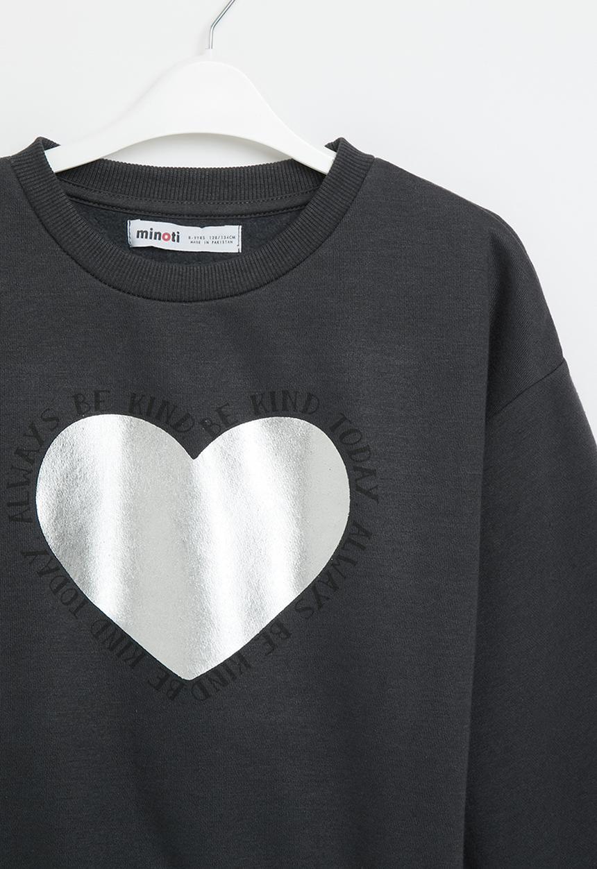 MINOTI - Girls basic be kind fleece crew - dark grey