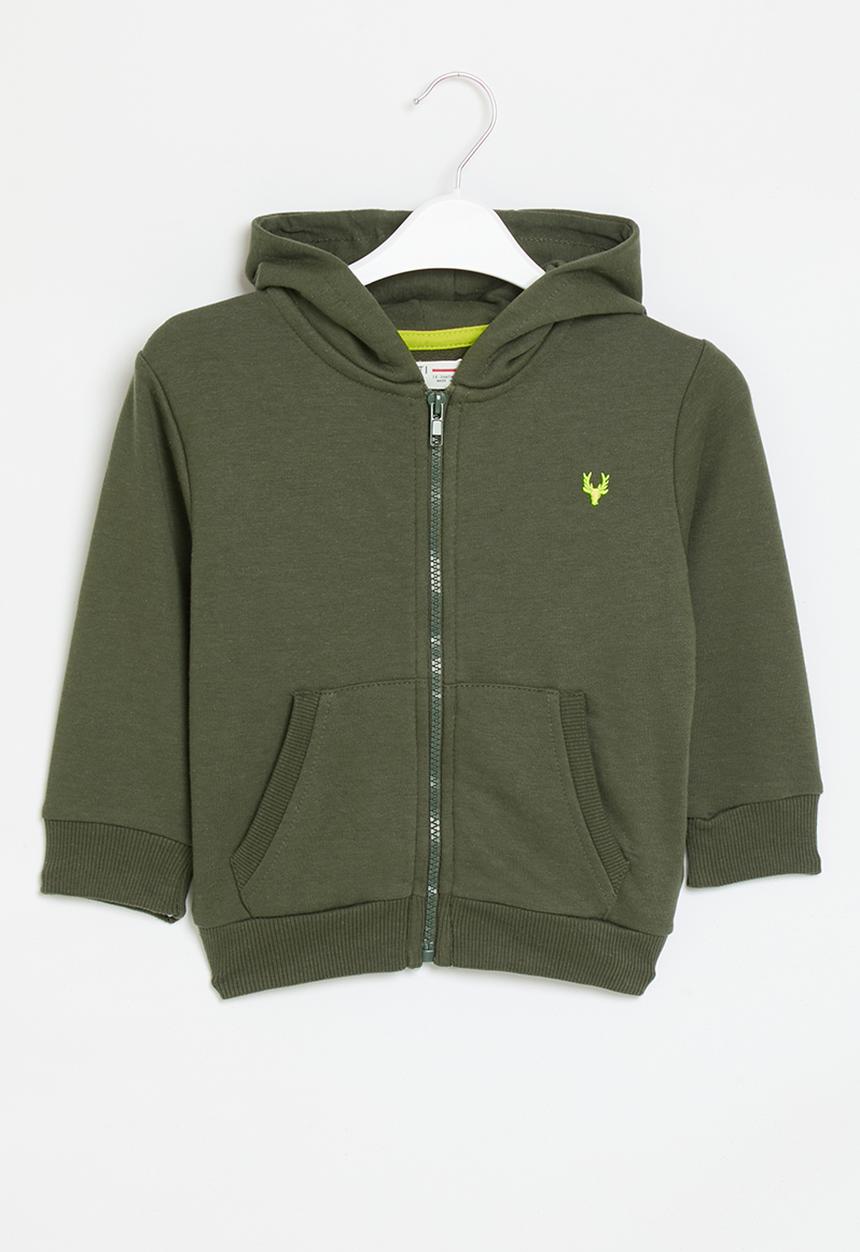 MINOTI - Boys basic emb fleece zip thru - green