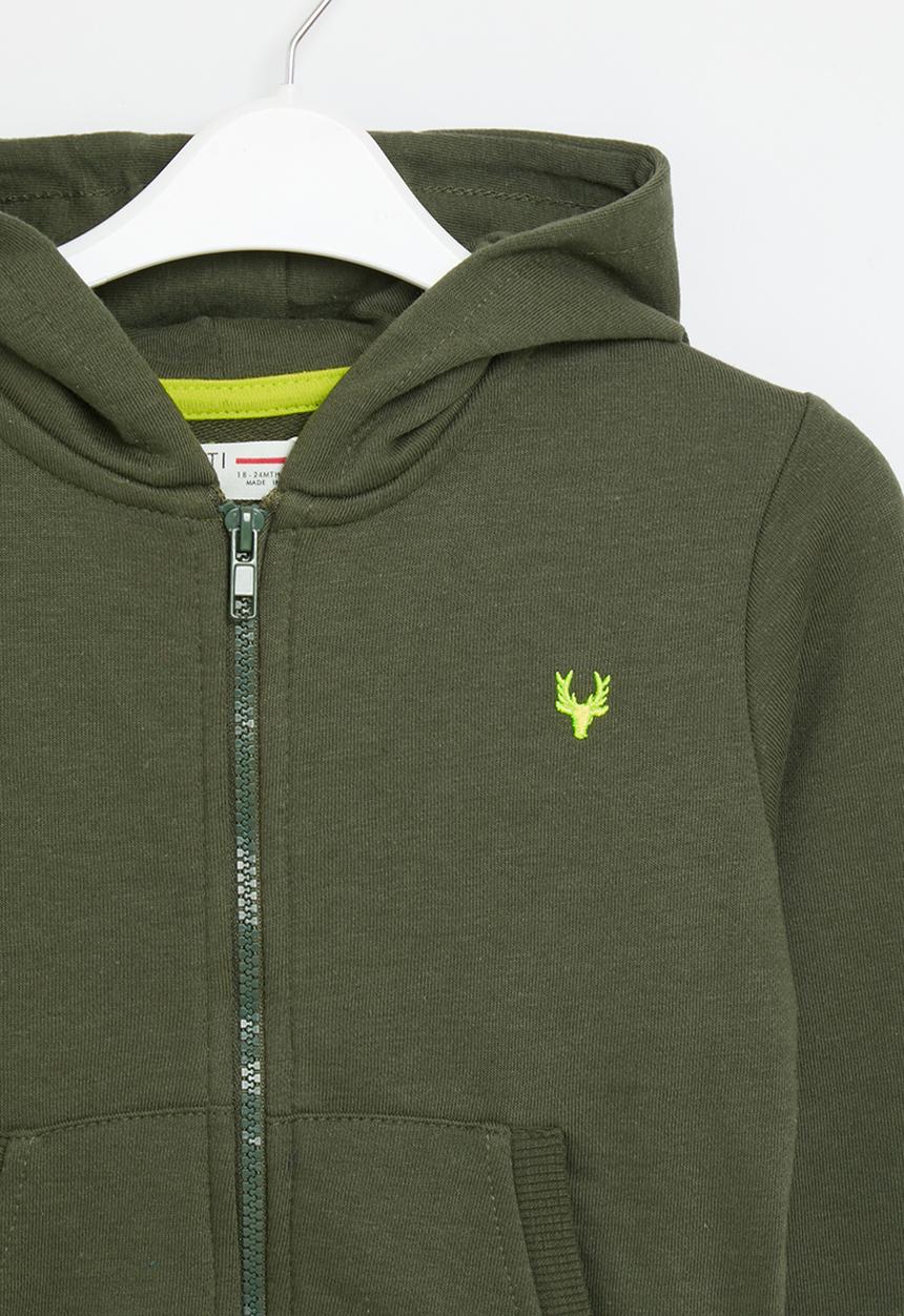 MINOTI - Boys basic emb fleece zip thru - green
