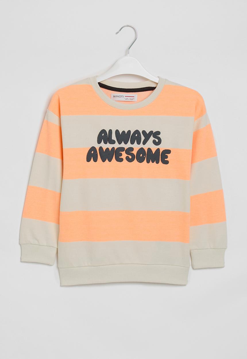 MINOTI - Stripe fleece sweat top - stone & orange