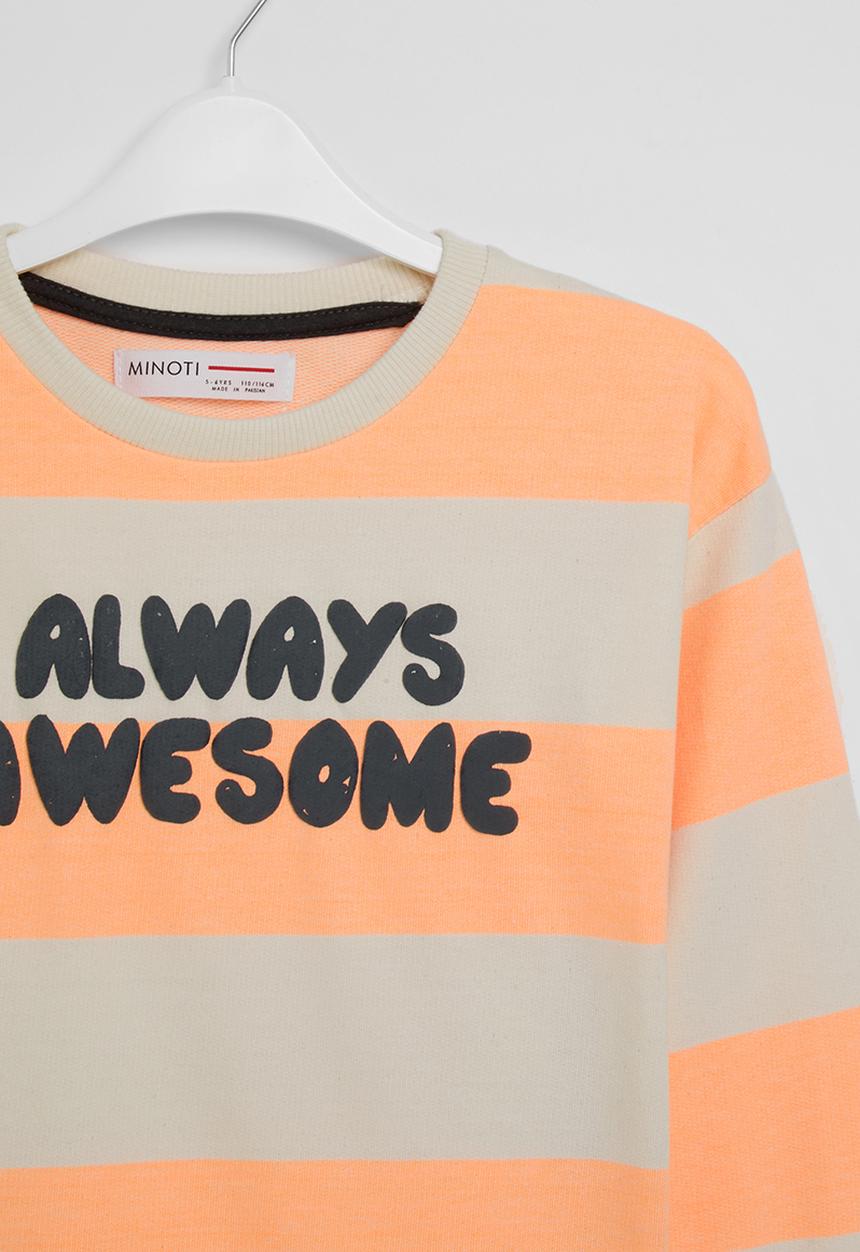 MINOTI - Stripe fleece sweat top - stone & orange