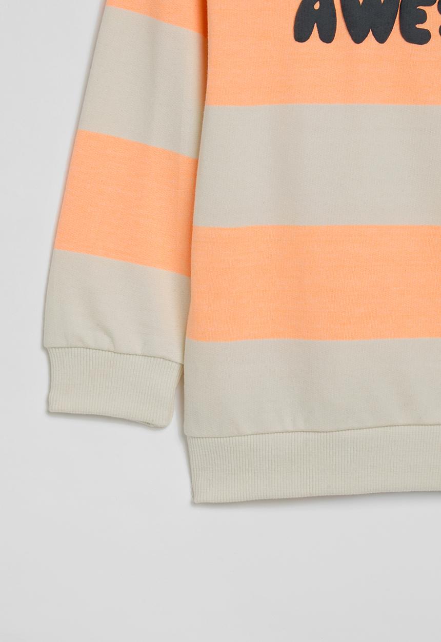 MINOTI - Stripe fleece sweat top - stone & orange