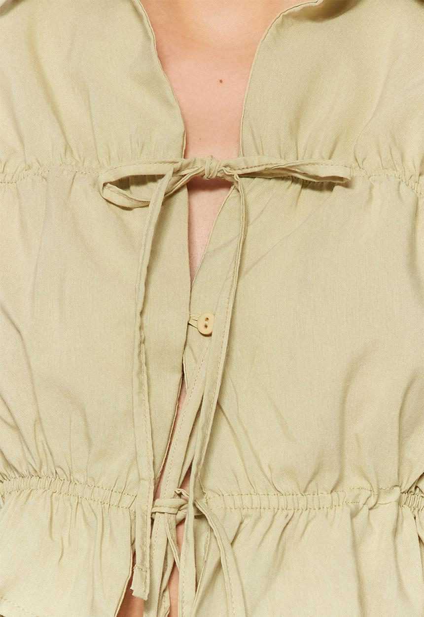 Trendyol - Cropped tie front shirt - light khaki