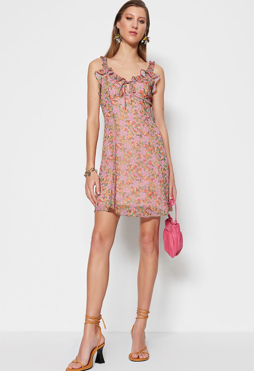 Trendyol - Ruffle sweetheart mini dress - multi 