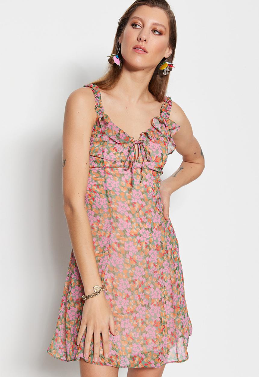 Trendyol - Ruffle sweetheart mini dress - multi 