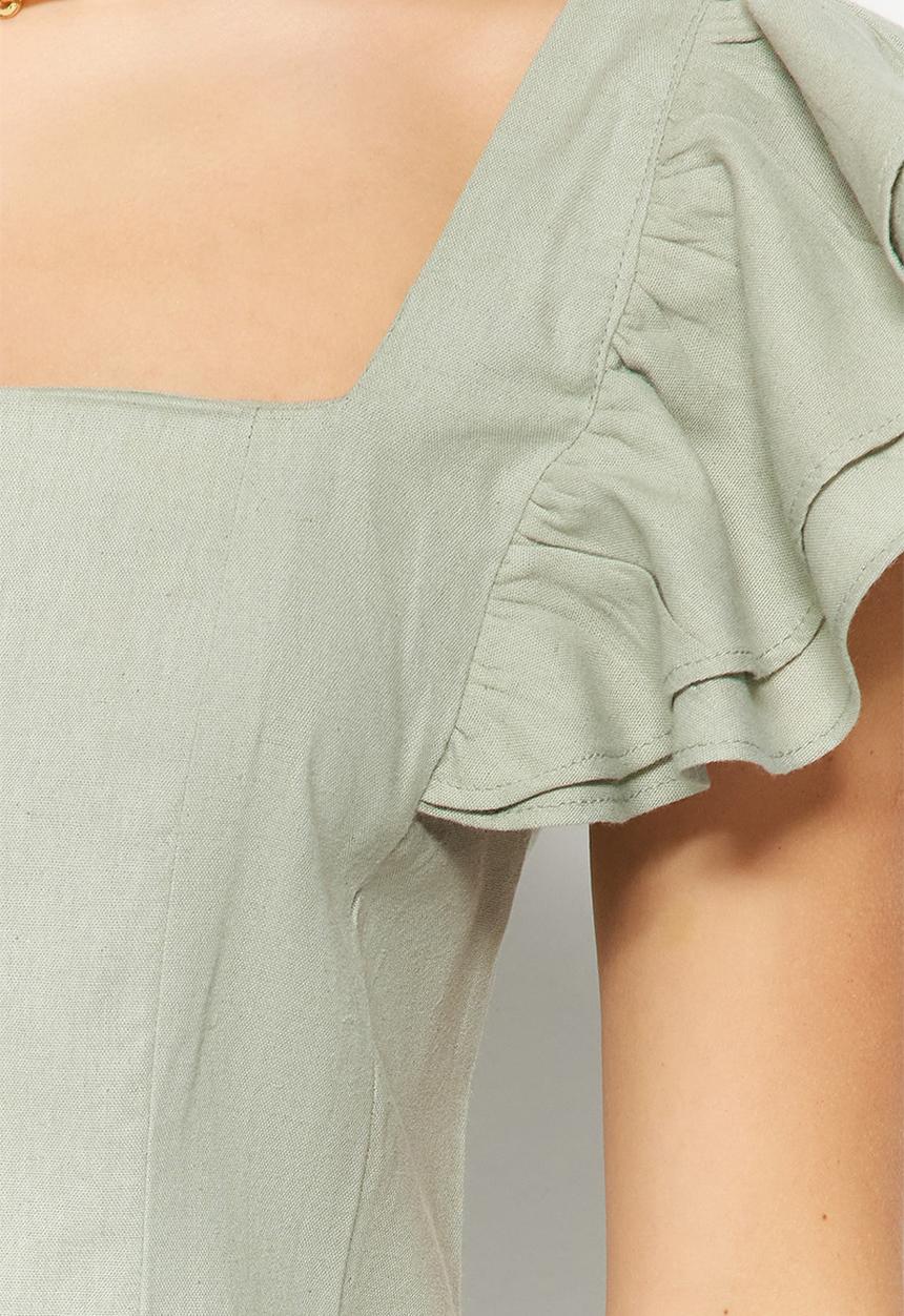 Trendyol - Mini flare sleeve mini skater dress - green