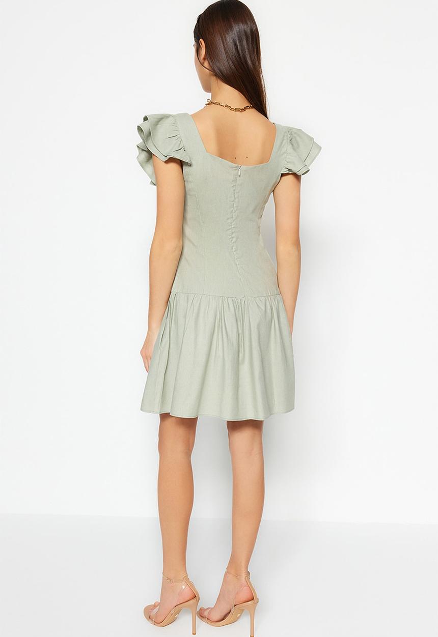 Trendyol - Mini flare sleeve mini skater dress - green
