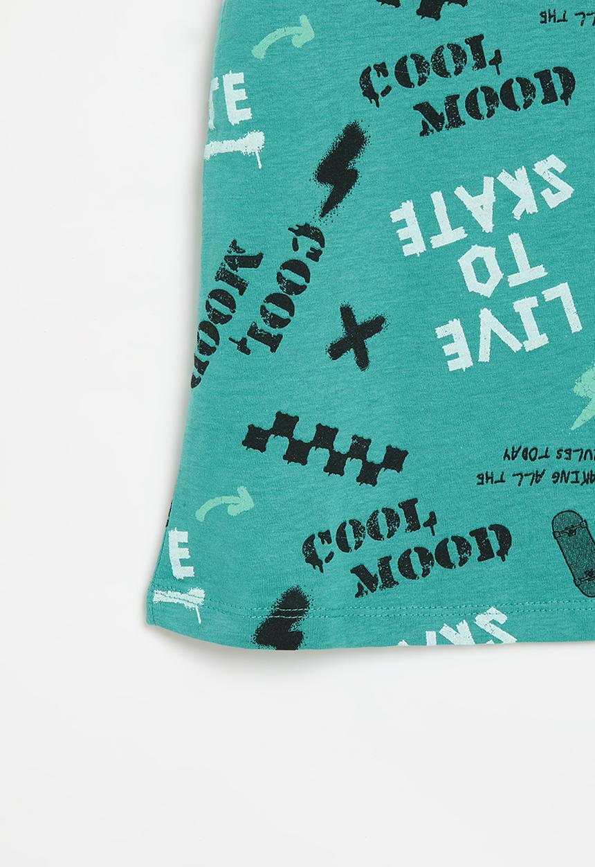 MINOTI - boys basic words aop crew tee - green