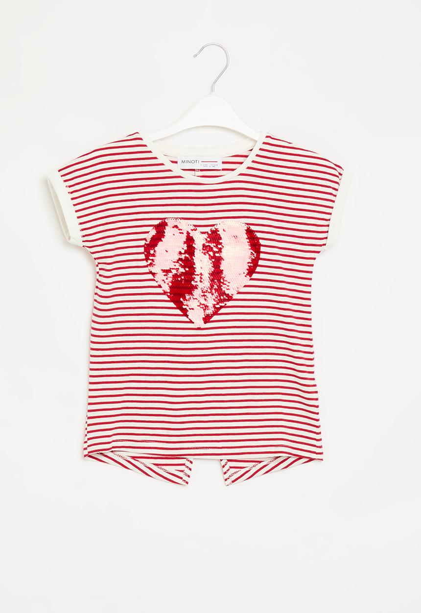 MINOTI - Reversible  jersey striped t-shirt - sequin heart