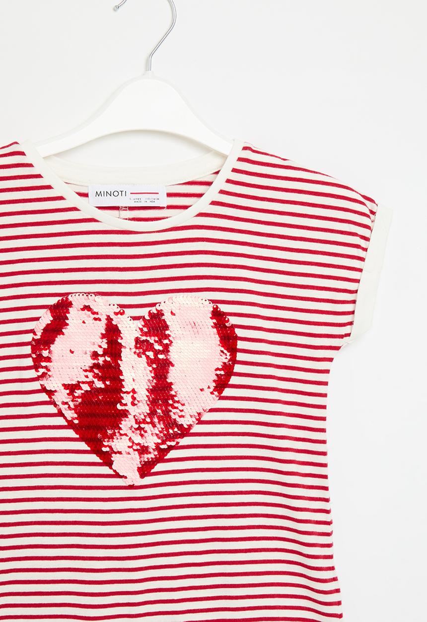 MINOTI - Reversible  jersey striped t-shirt - sequin heart