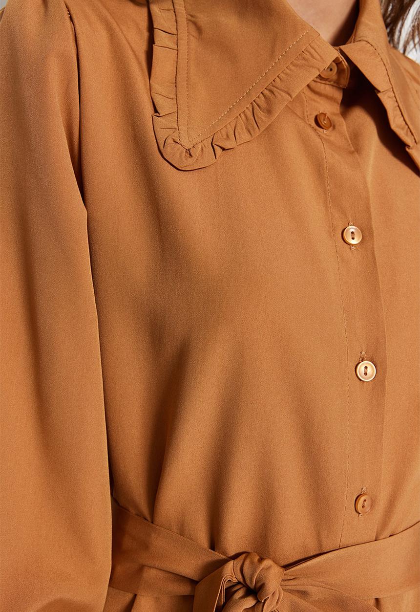 Trendyol - Modest long sleeve shirt dress - brown