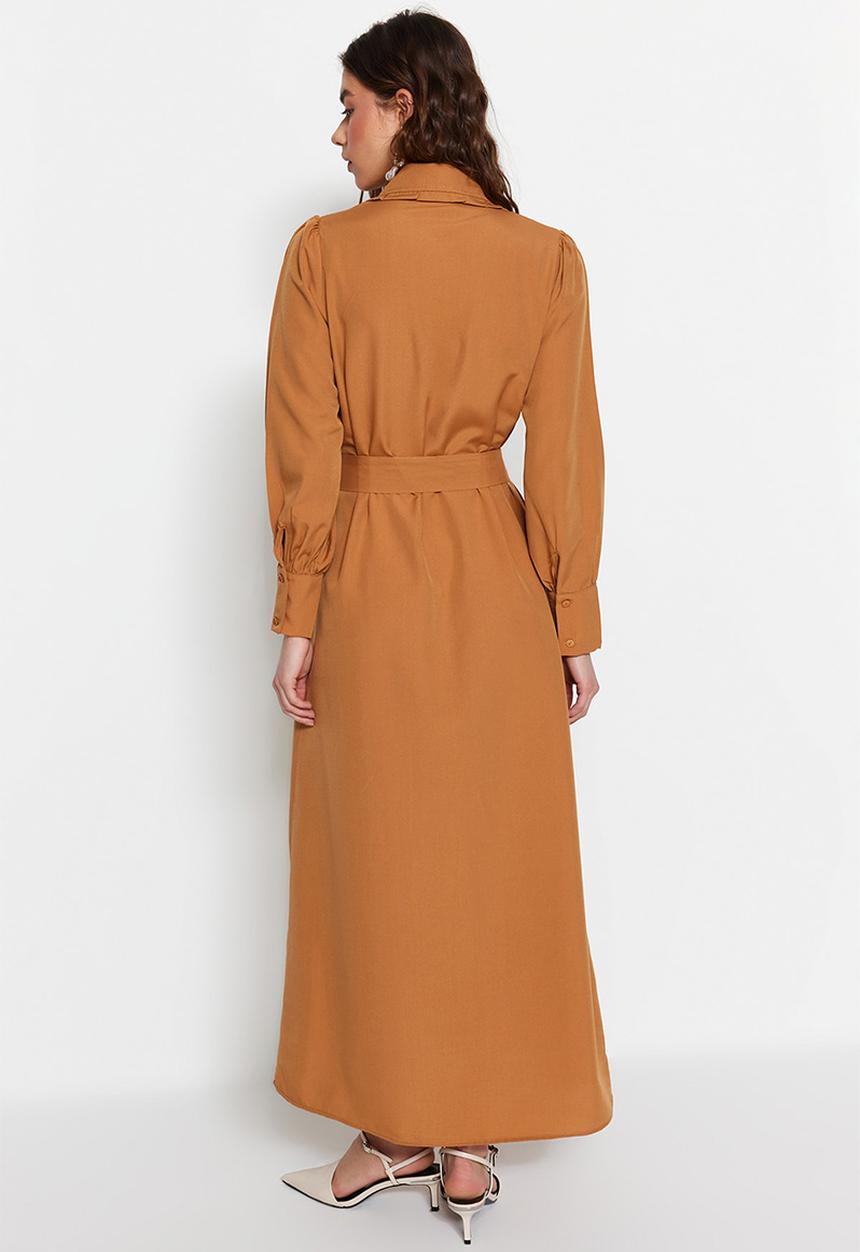 Trendyol - Modest long sleeve shirt dress - brown
