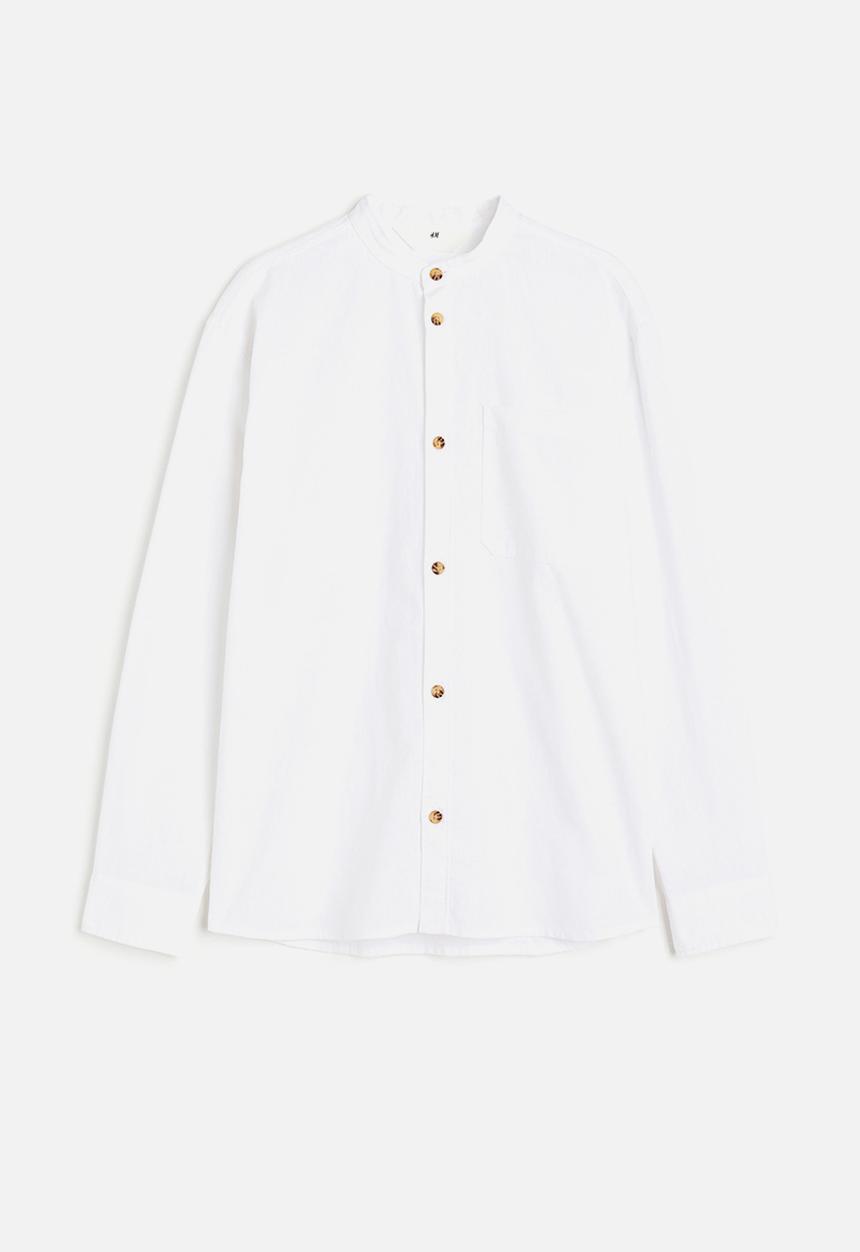 H&M - Linen-blend grandad shirt - white