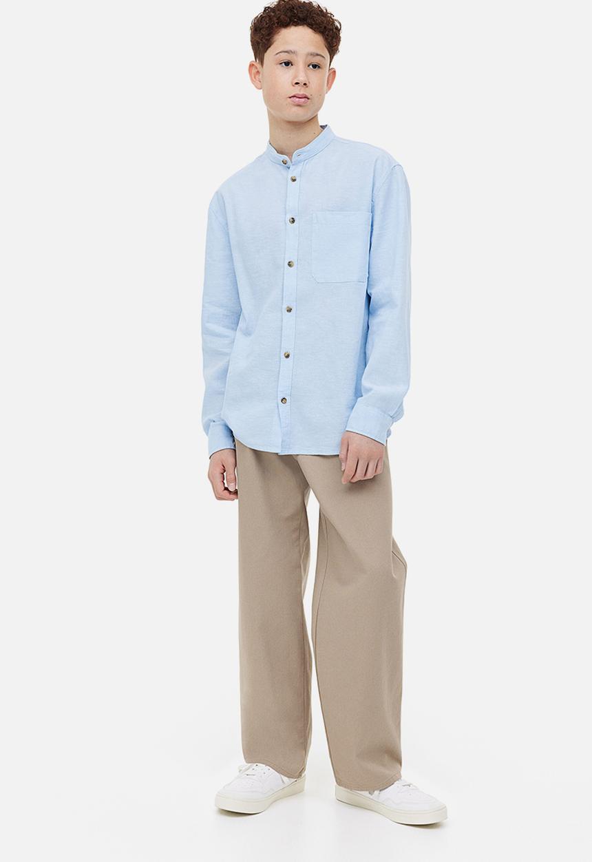 H&M - Linen-blend grandad shirt - light blue