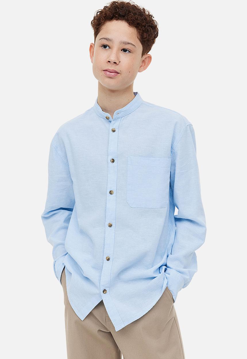 H&M - Linen-blend grandad shirt - light blue
