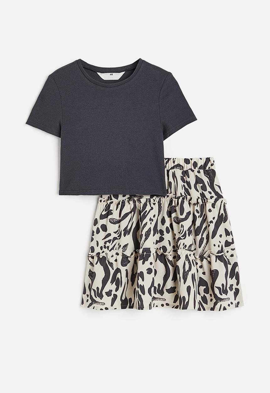 H&M - 2-Piece top and skirt set - dark grey patterned 