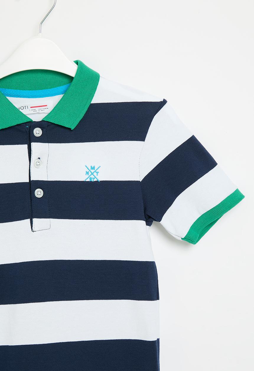 MINOTI - Boys basic pique stripe polo - navy & white