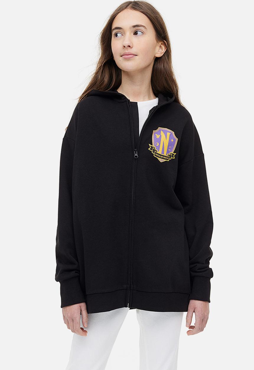 H&M - Oversized printed zip-through hoodie - black wednesday