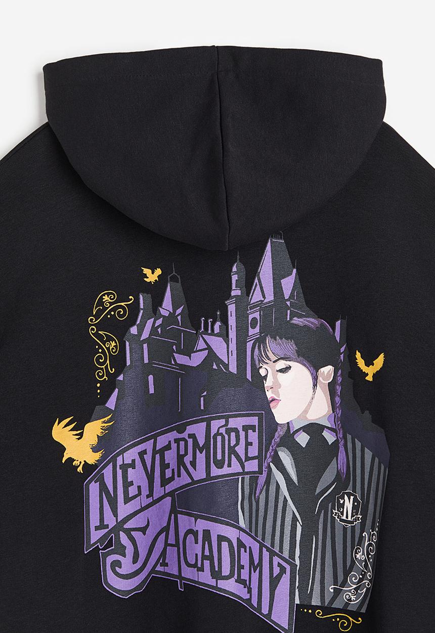 H&M - Oversized printed zip-through hoodie - black wednesday