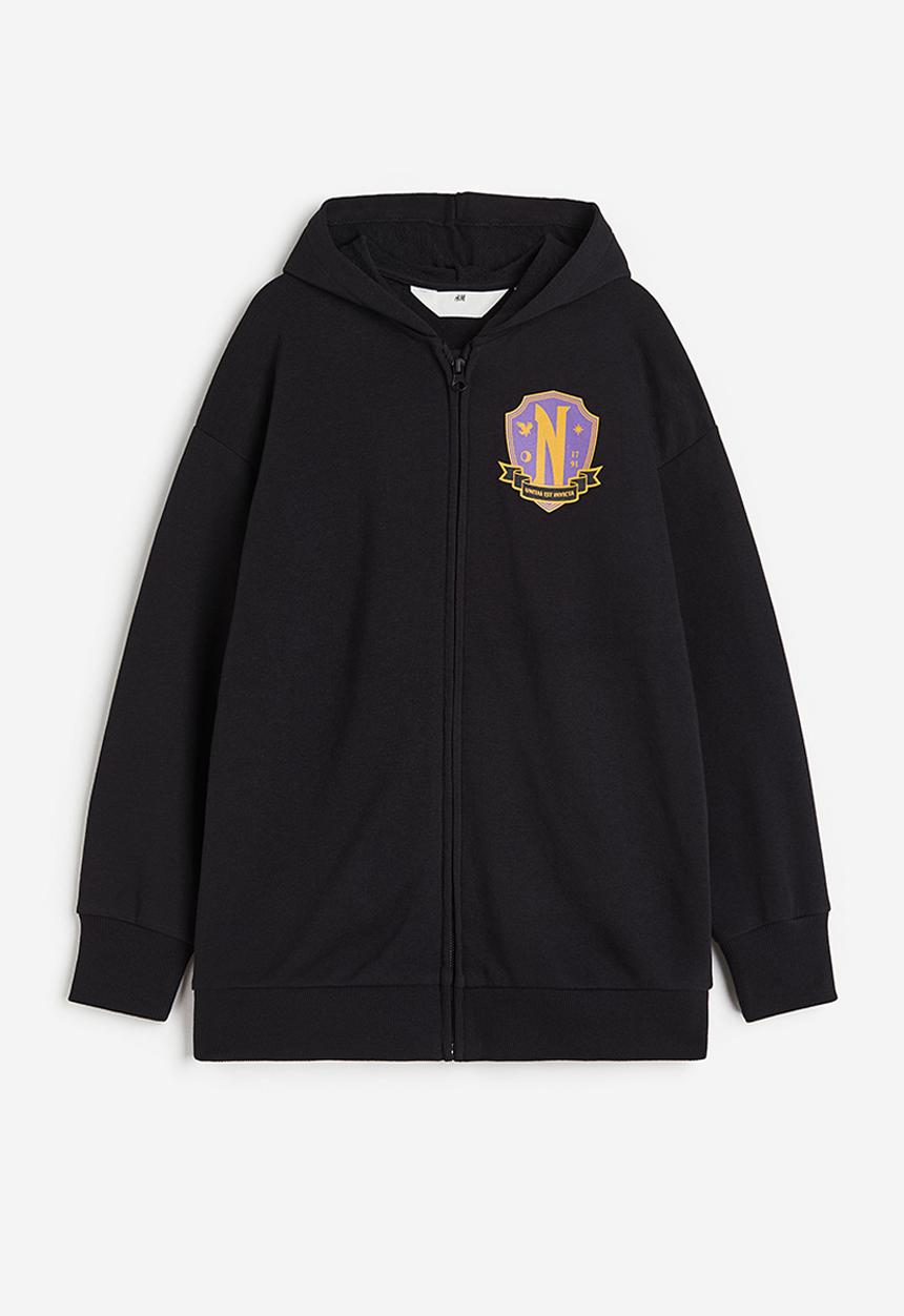 H&M - Oversized printed zip-through hoodie - black wednesday