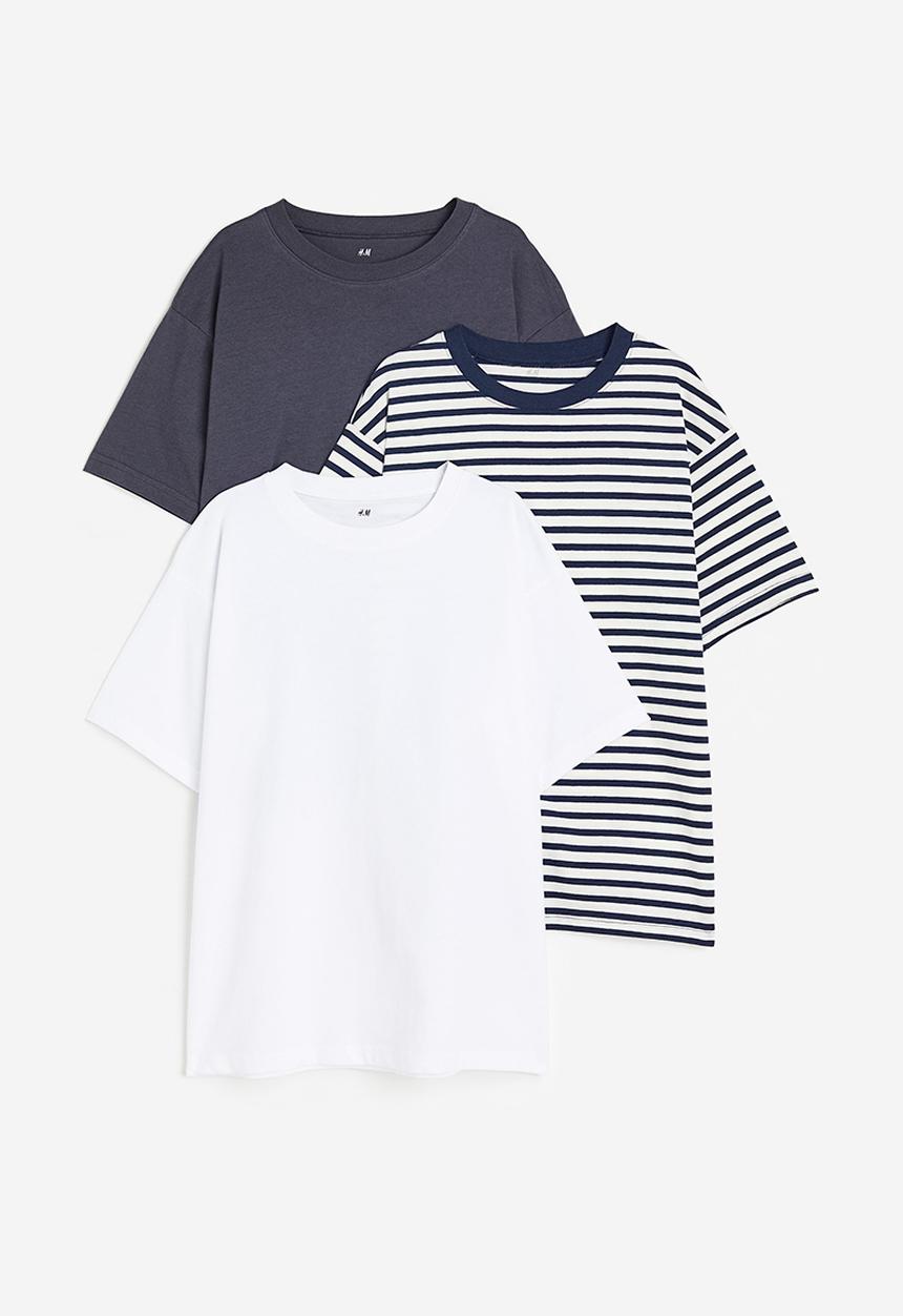 H&M - 3-Pack oversized T-shirts - dark blue white 