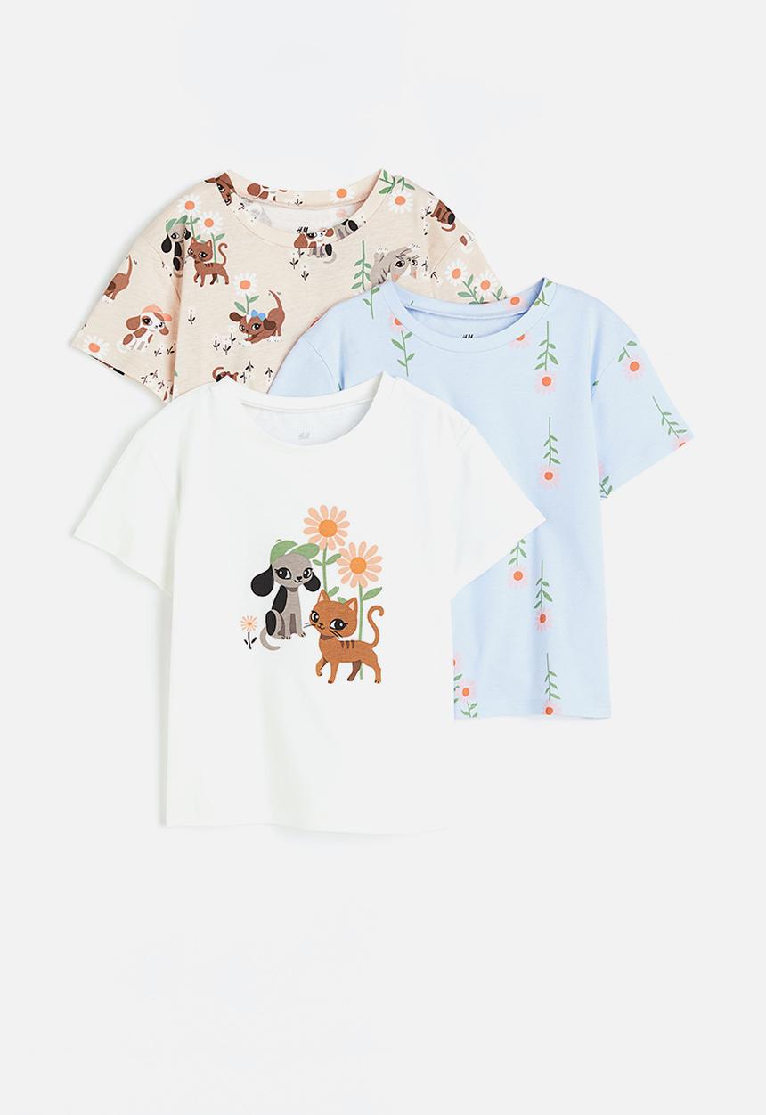 H&M - 3-Pack cotton jersey tops - white dogs