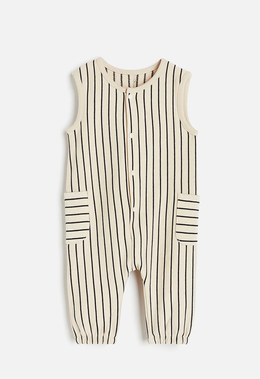 H&M - Cotton romper suit - light beige striped 