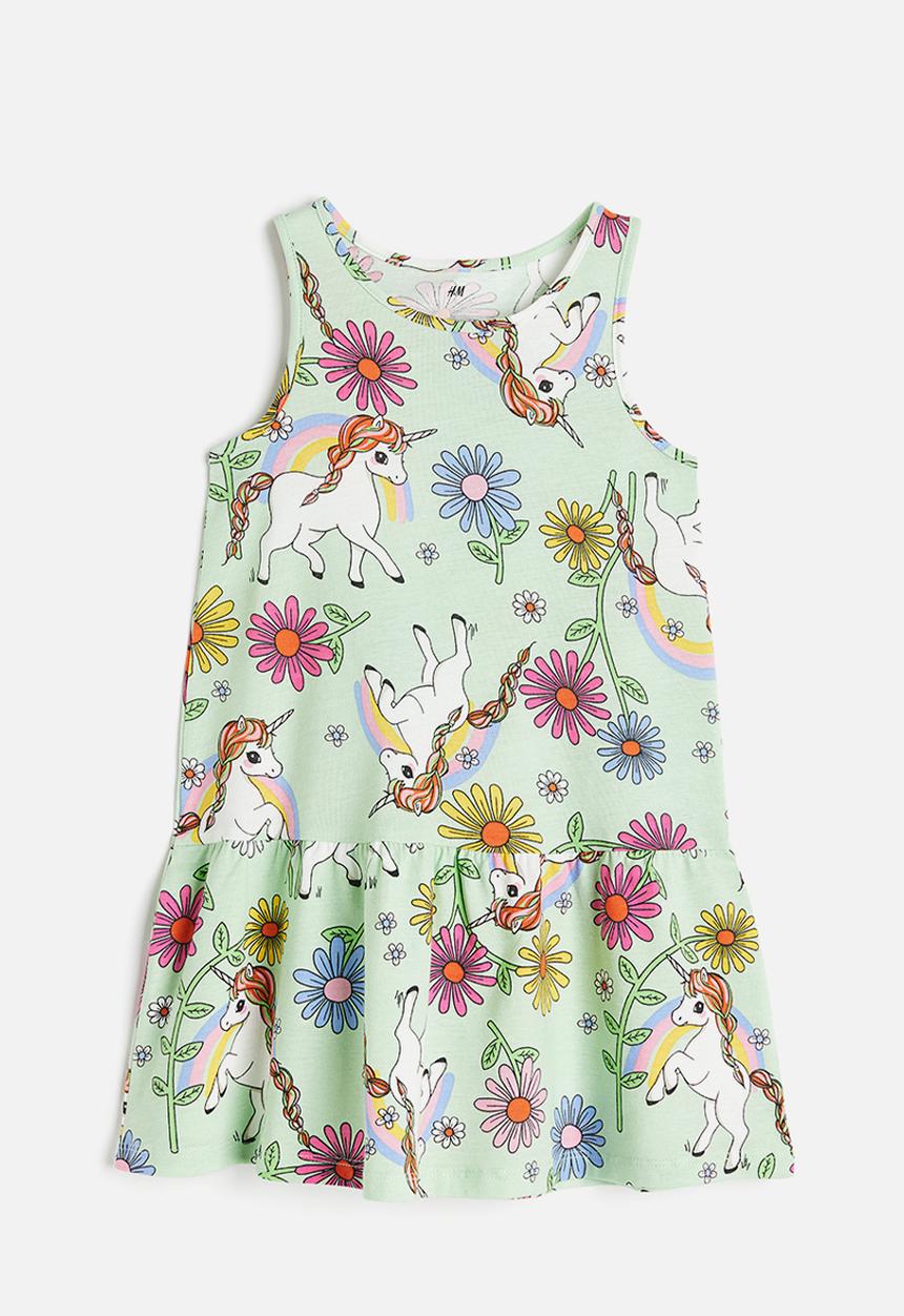 H&M - Patterned cotton dress - light green unicorns 