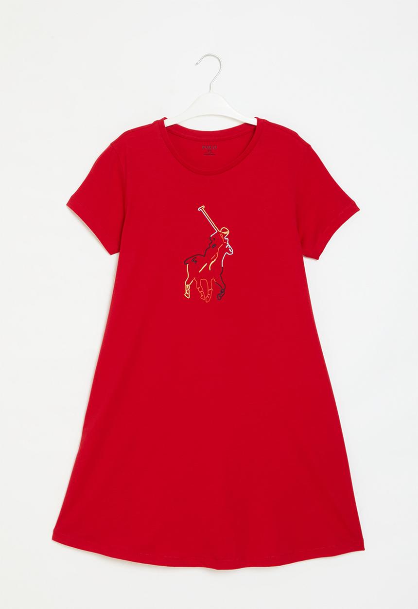 POLO - Girls cara embroidered dress - red