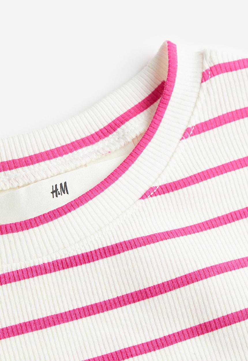 H&M - Ribbed cotton jersey top - cerise striped 