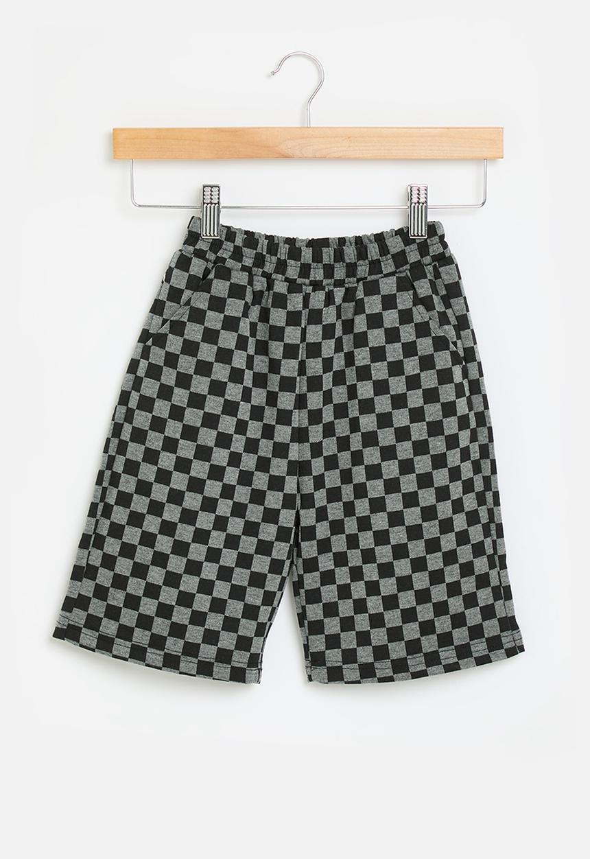 Pop Candy - Checkerboard shorts - grey & black