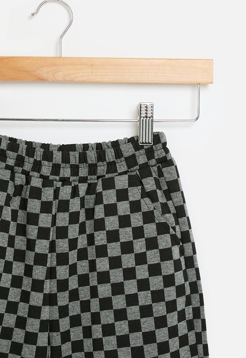 Pop Candy - Checkerboard shorts - grey & black