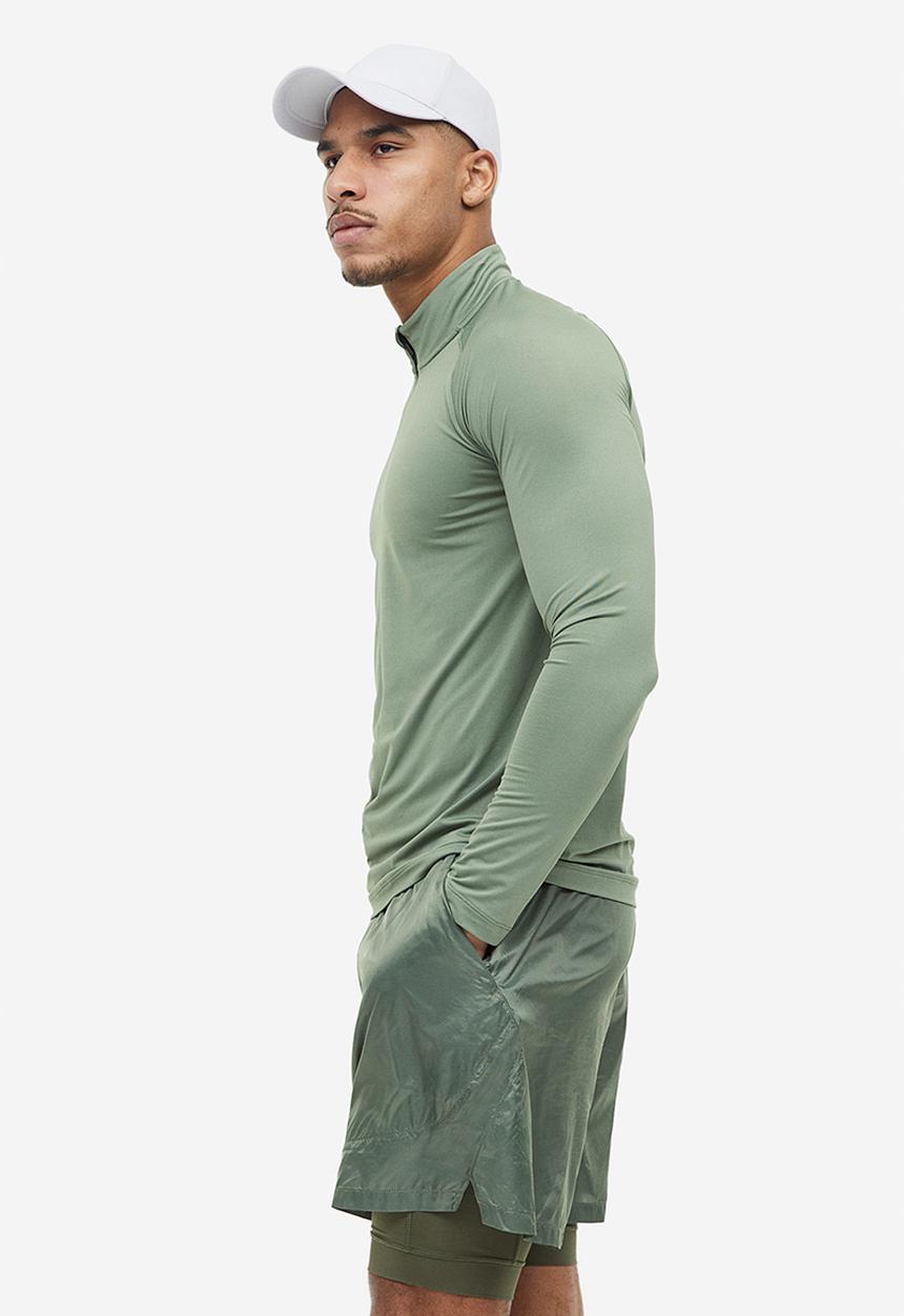 H&M - Long-sleeved sports top - sage green
