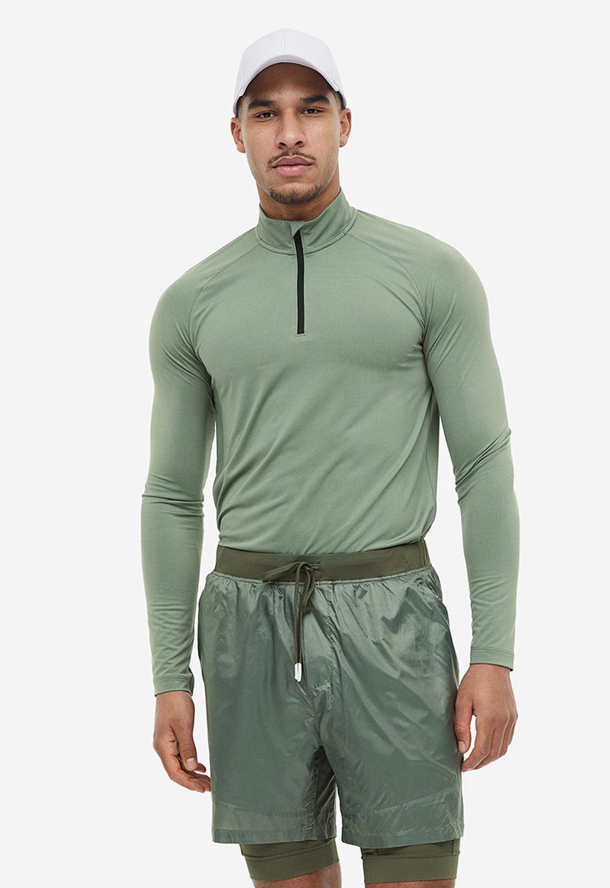 H&M - Long-sleeved sports top - sage green