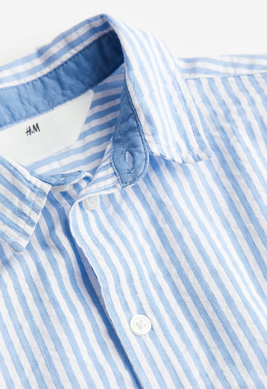 H&M - Short-sleeved cotton shirt - light blue striped 