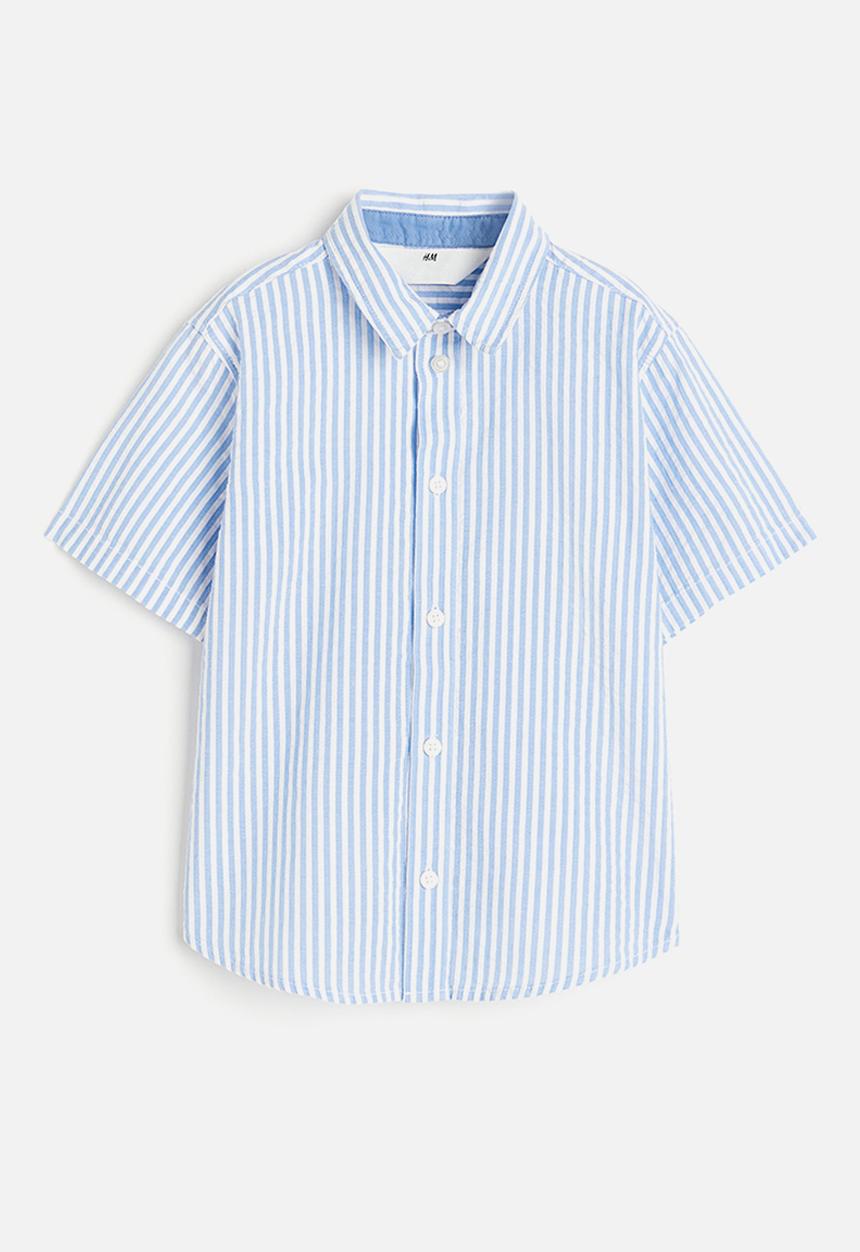 H&M - Short-sleeved cotton shirt - light blue striped 